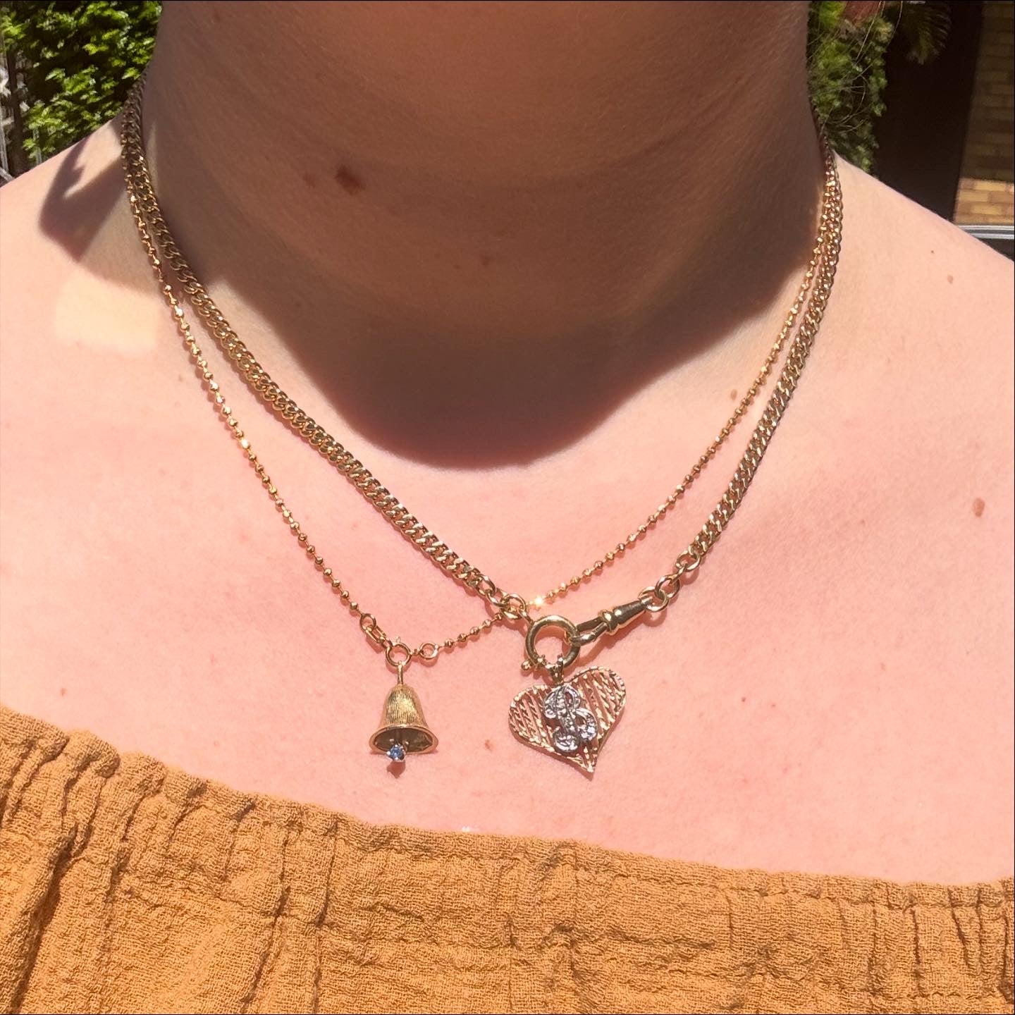 14K yellow gold heart with White gold Diamond encrusted B