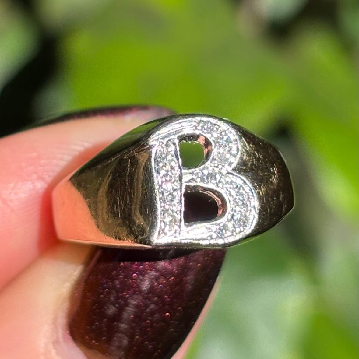 Vintage 14K Diamond B signet ring