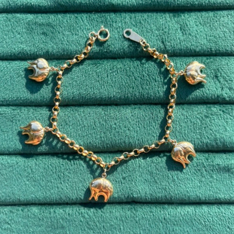 18K rolo chain elephant charm bracelet