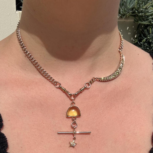 Custom 9K celestial Albert with Peridot, Pearls and Diamonds