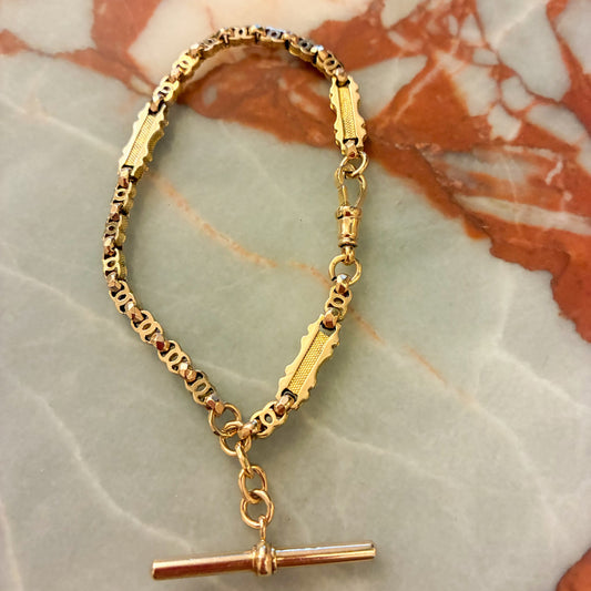 Antique 9CT RARE  Victorian Fancy Link Albert Bracelet with swivel and T-bar