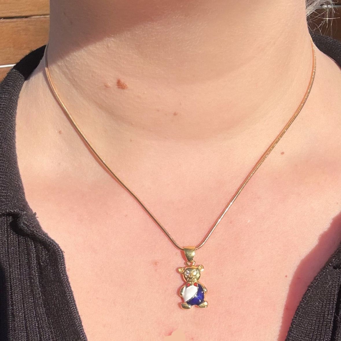 New Italian 18K Enamel Teddy pendant with white Sapphire eyes