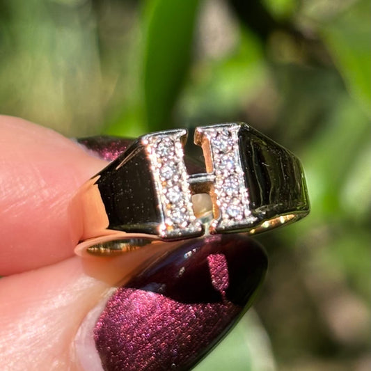 Vintage 18K Diamond H signet ring