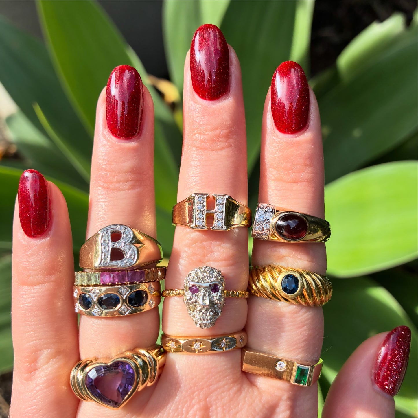 9K Yellow Gold Rainbow Natural Sapphire stacker band