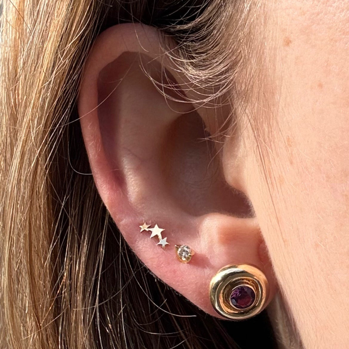 Vintage 9CT large ridged Amethyst studs