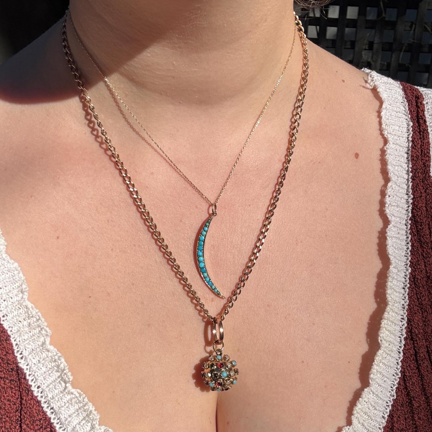 RARE Antique large 14K Turquoise crescent moon