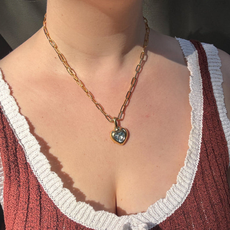 Vintage Italian Large 18K Blue Tourmaline heart pendant