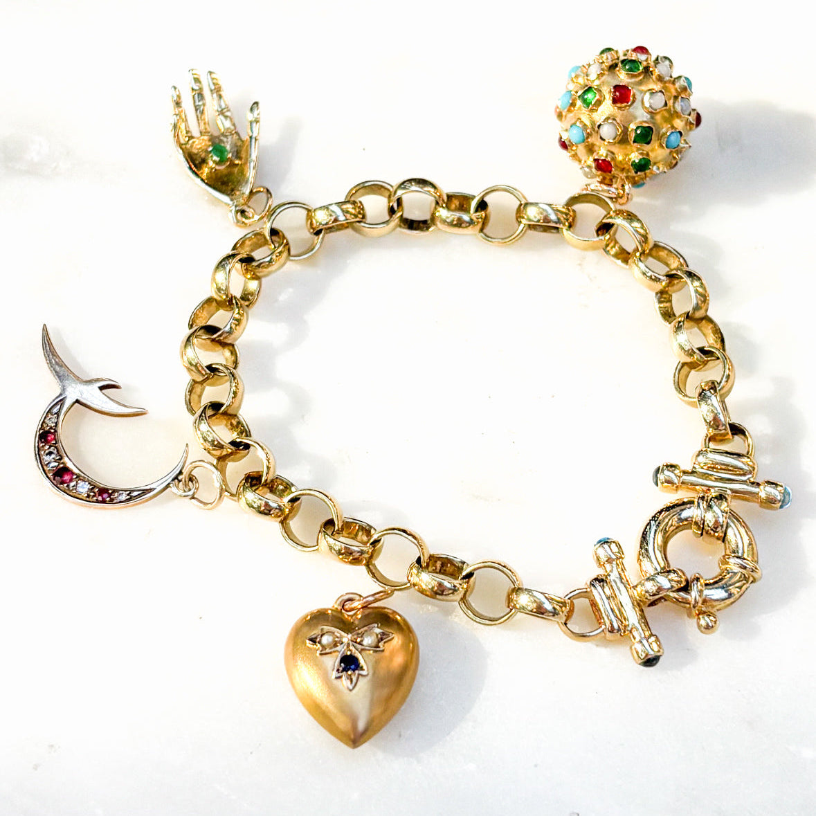 Vintage 9CT Solid belcher bracelet with blue Tourmalines