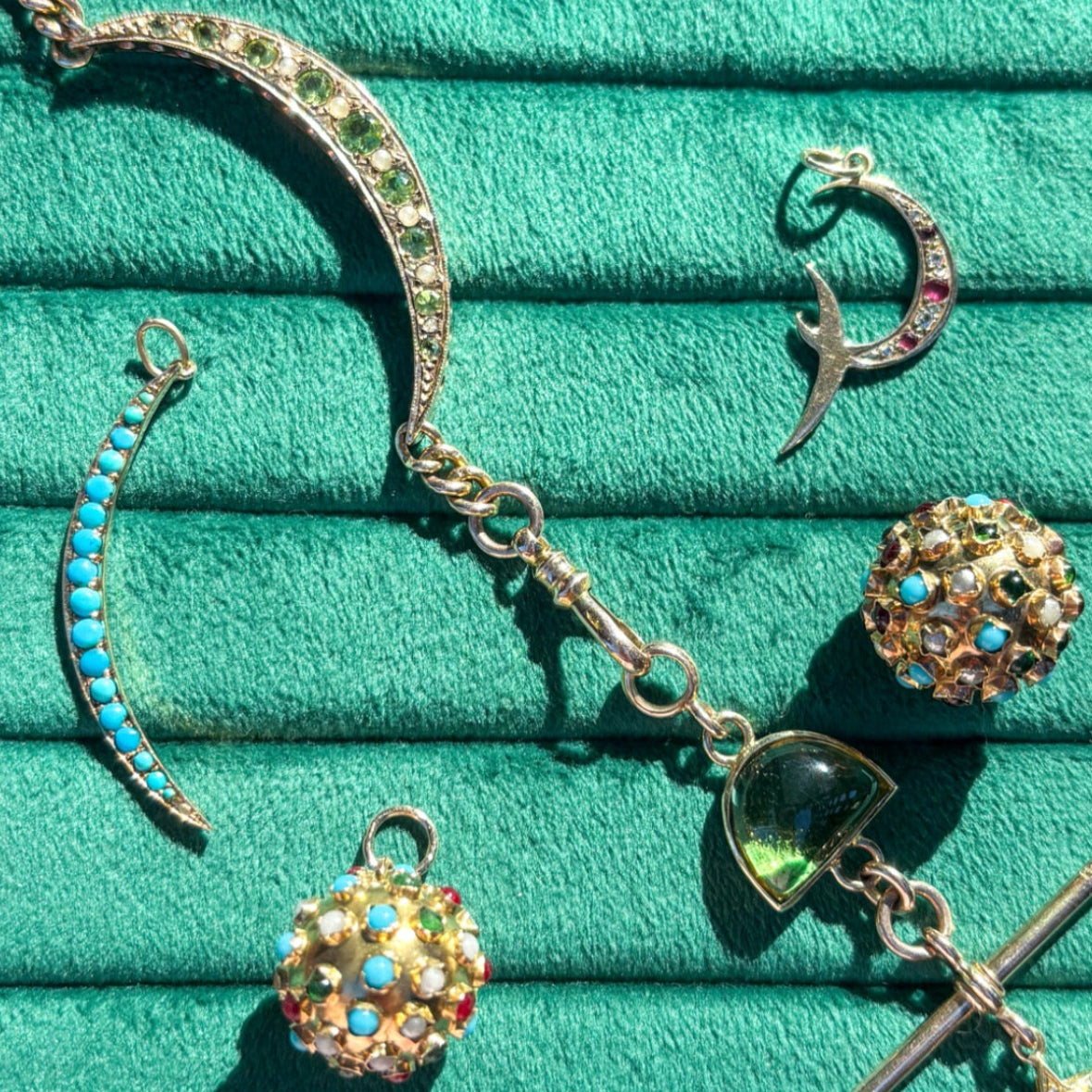 RARE Antique large 14K Turquoise crescent moon