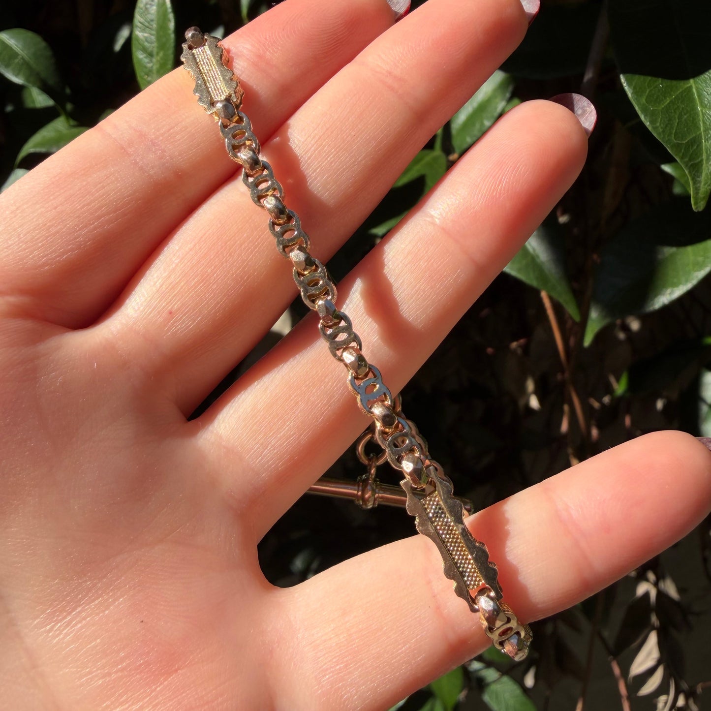 Antique 9CT RARE  Victorian Fancy Link Albert Bracelet with swivel and T-bar