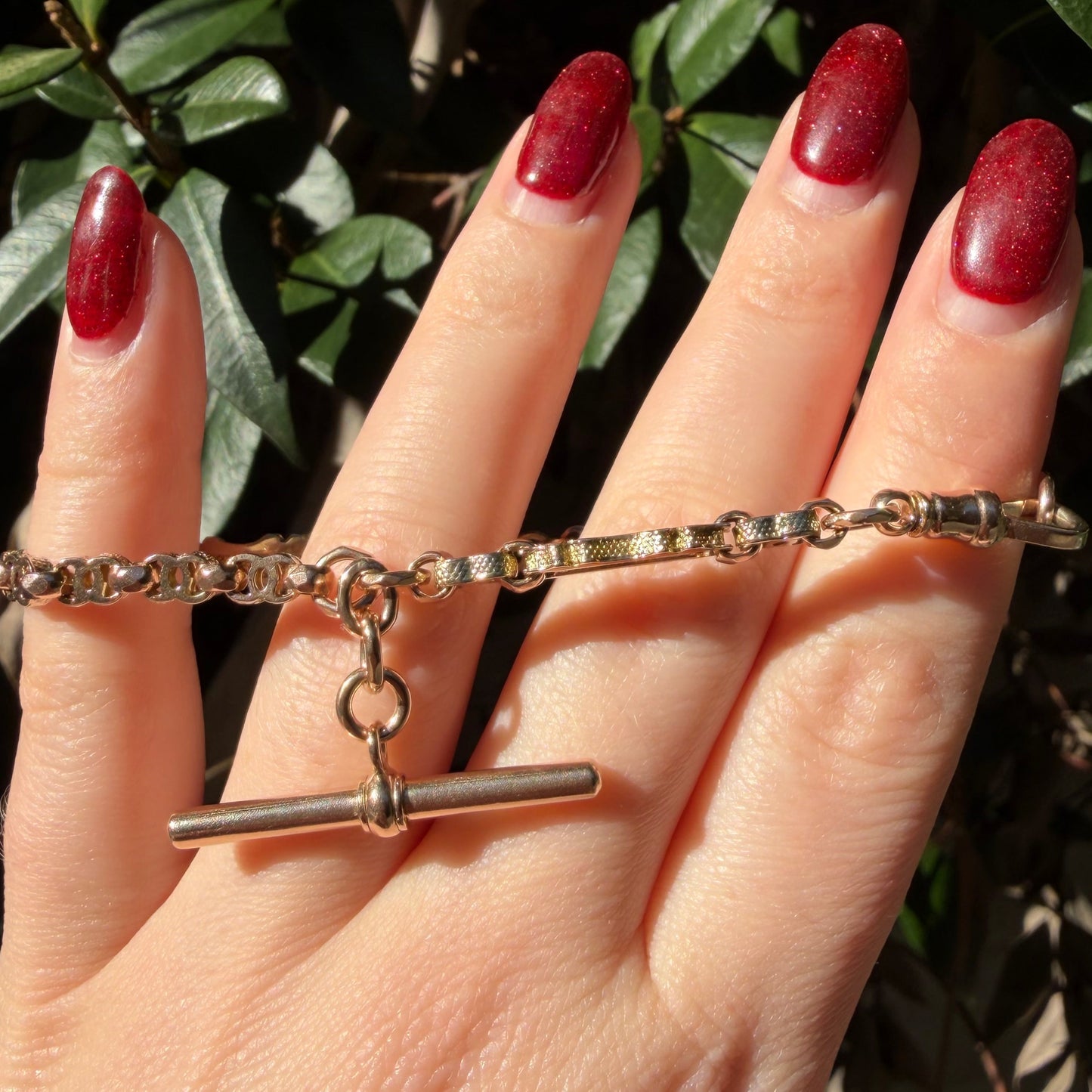 Antique 9CT RARE  Victorian Fancy Link Albert Bracelet with swivel and T-bar