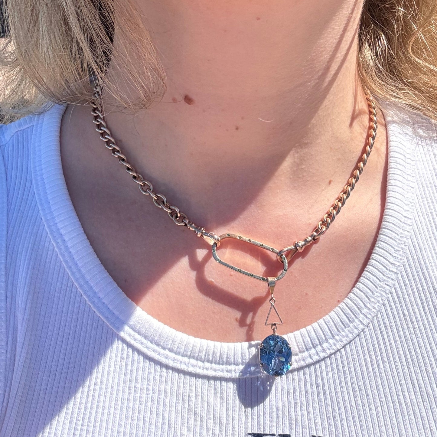 Vintage 8K Large Blue created Spinel pendant