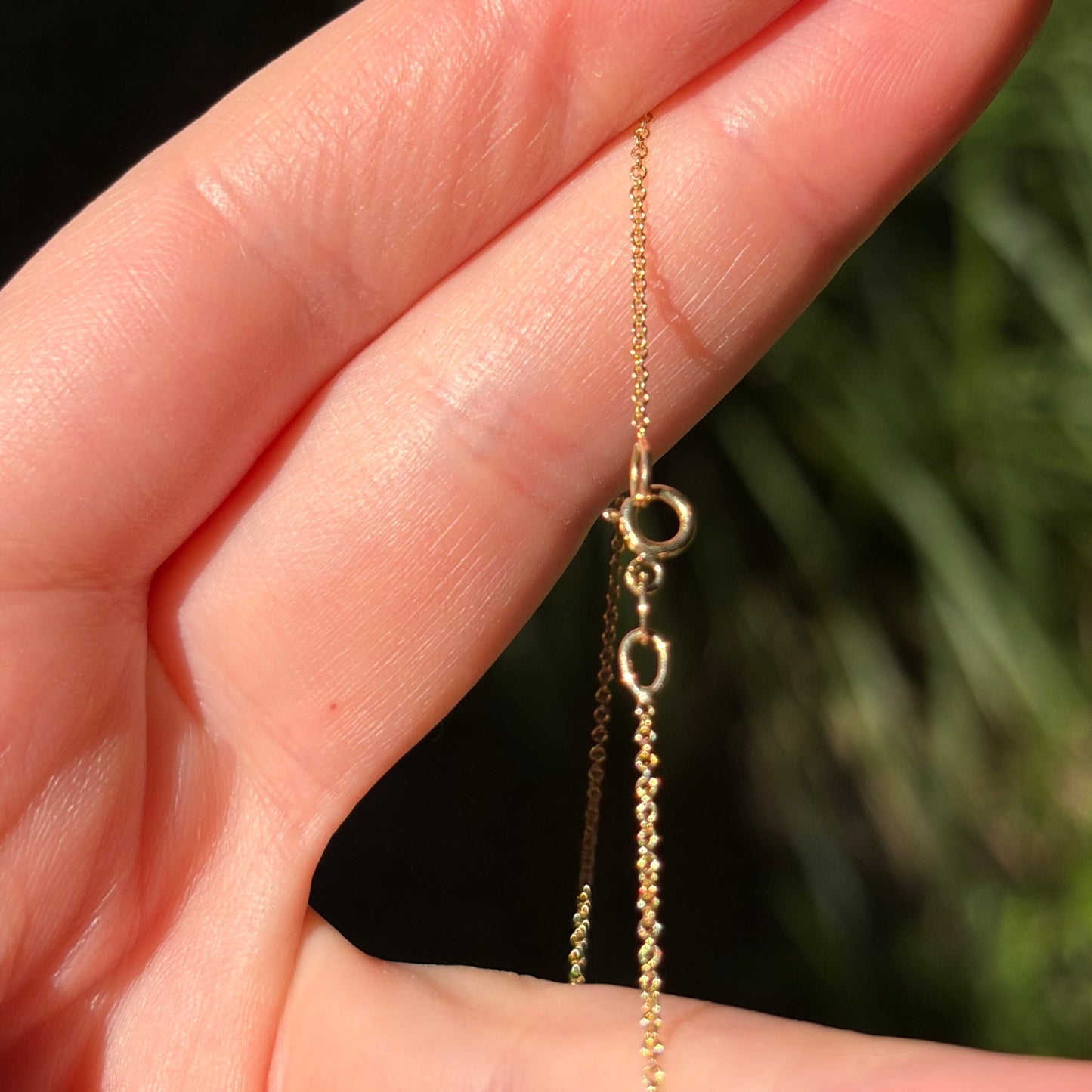 Edwardian 9CT pink paste and pearl butterfly on a Vintage fine 14K chain