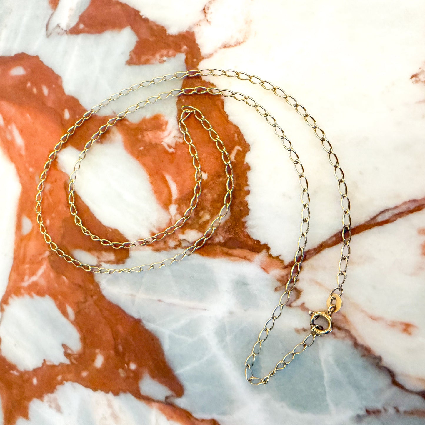 Vintage 18K SOLID Long Narrow curb link chain