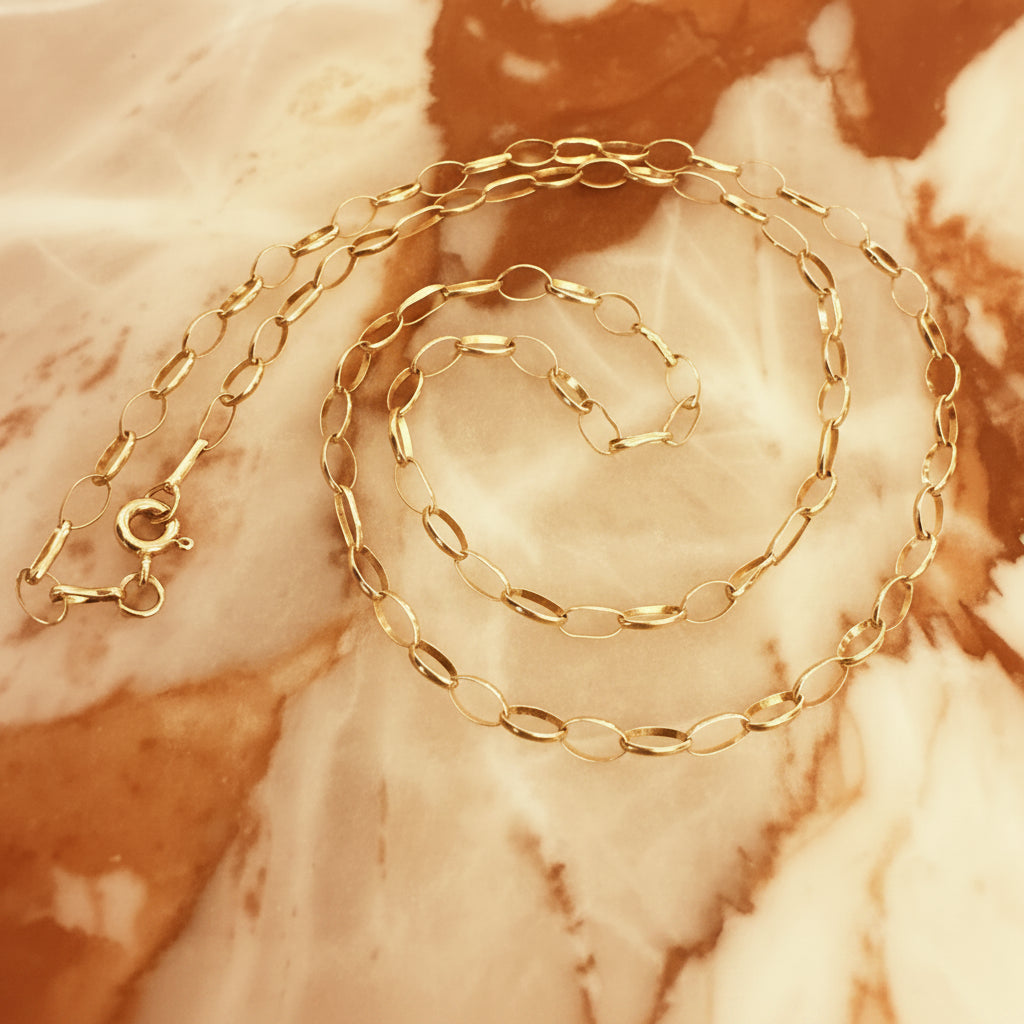 Vintage 9K yellow gold solid oval belcher chain