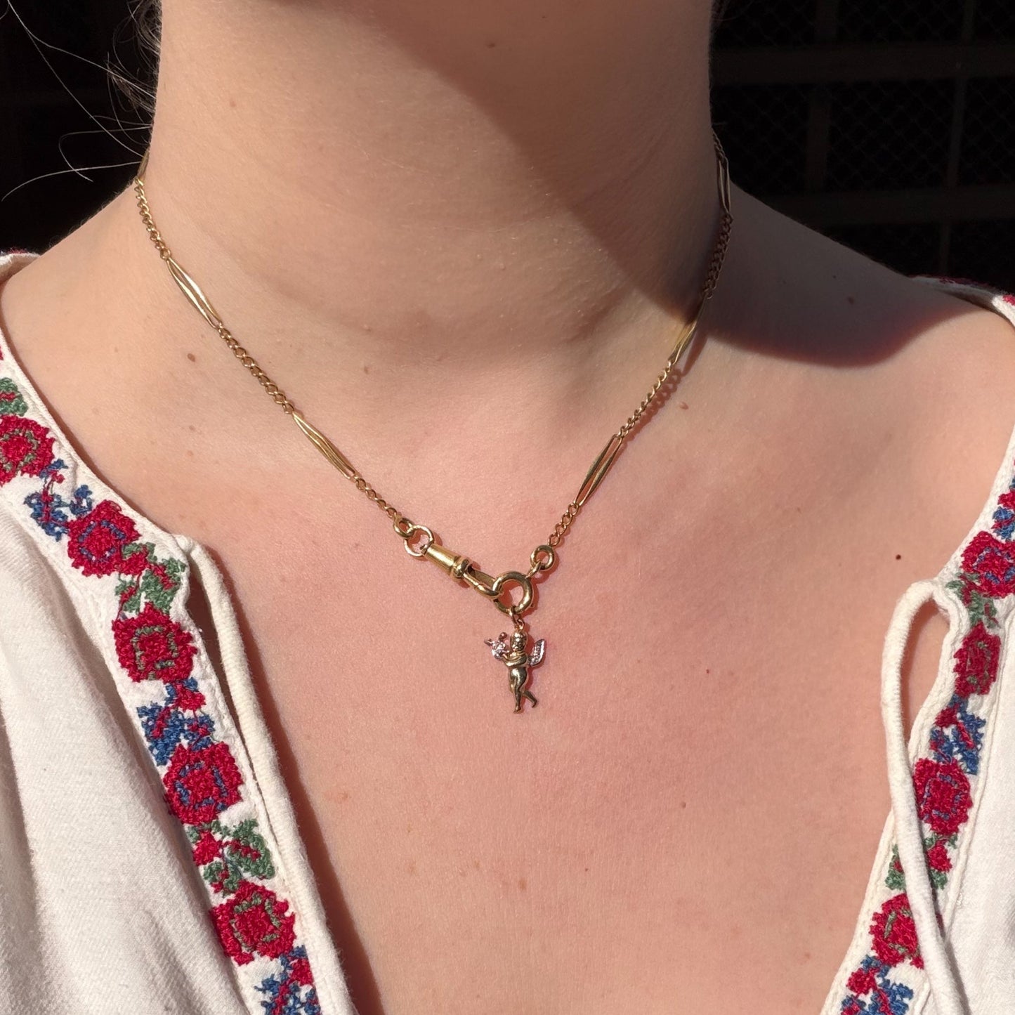 Vintage SOLID 9CT cherub charm with Diamonds