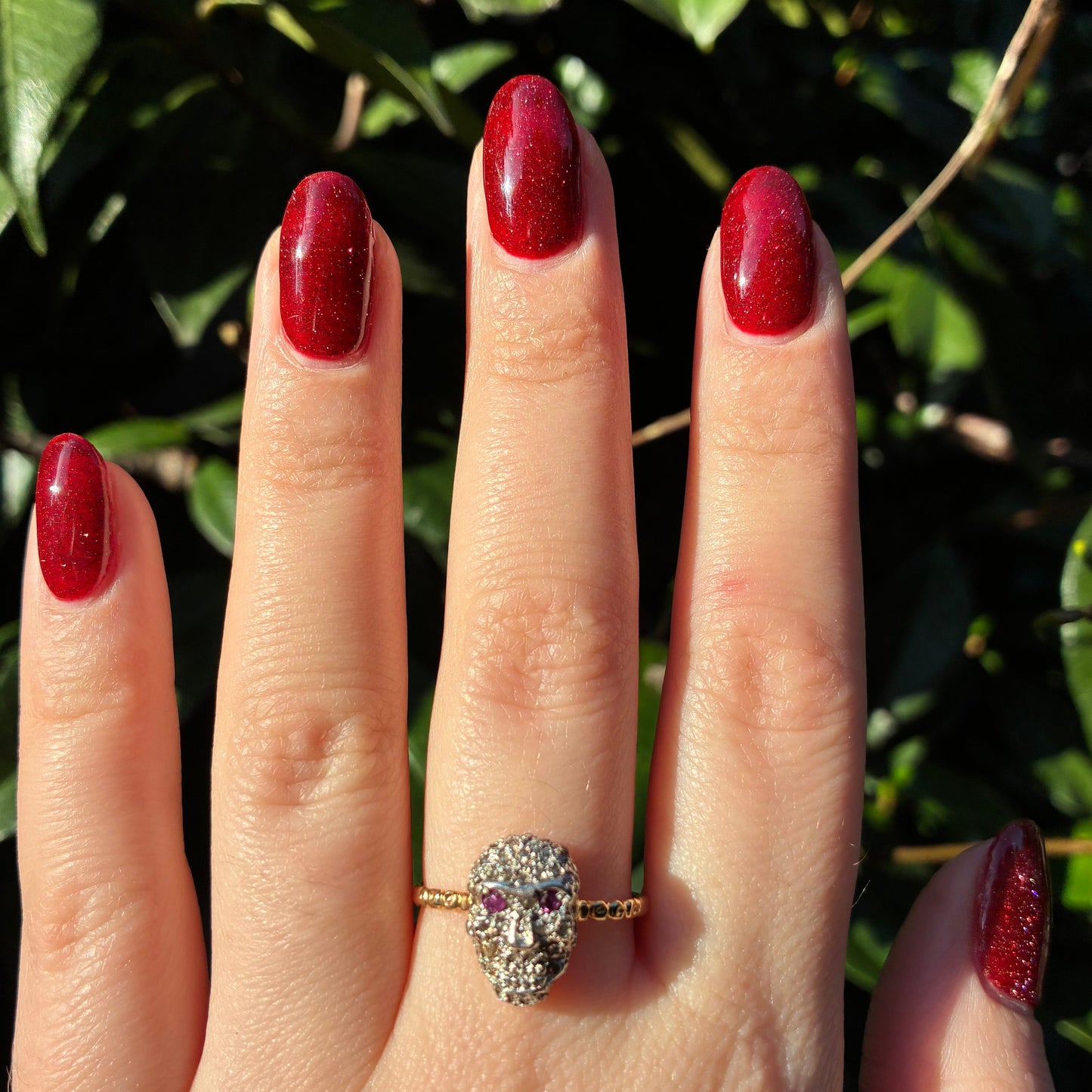 18CT gold, silver and Diamond encrusted Ruby eyed skull ring
