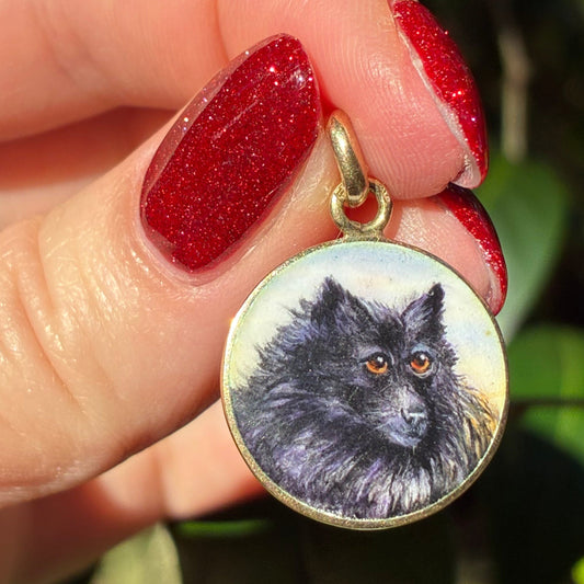 RARE Vintage SOLID 14K enamel Dog tag pendant