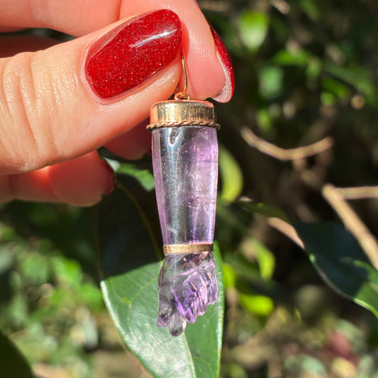 Vintage Large 14K Natural Amethyst Mano Figa pendant