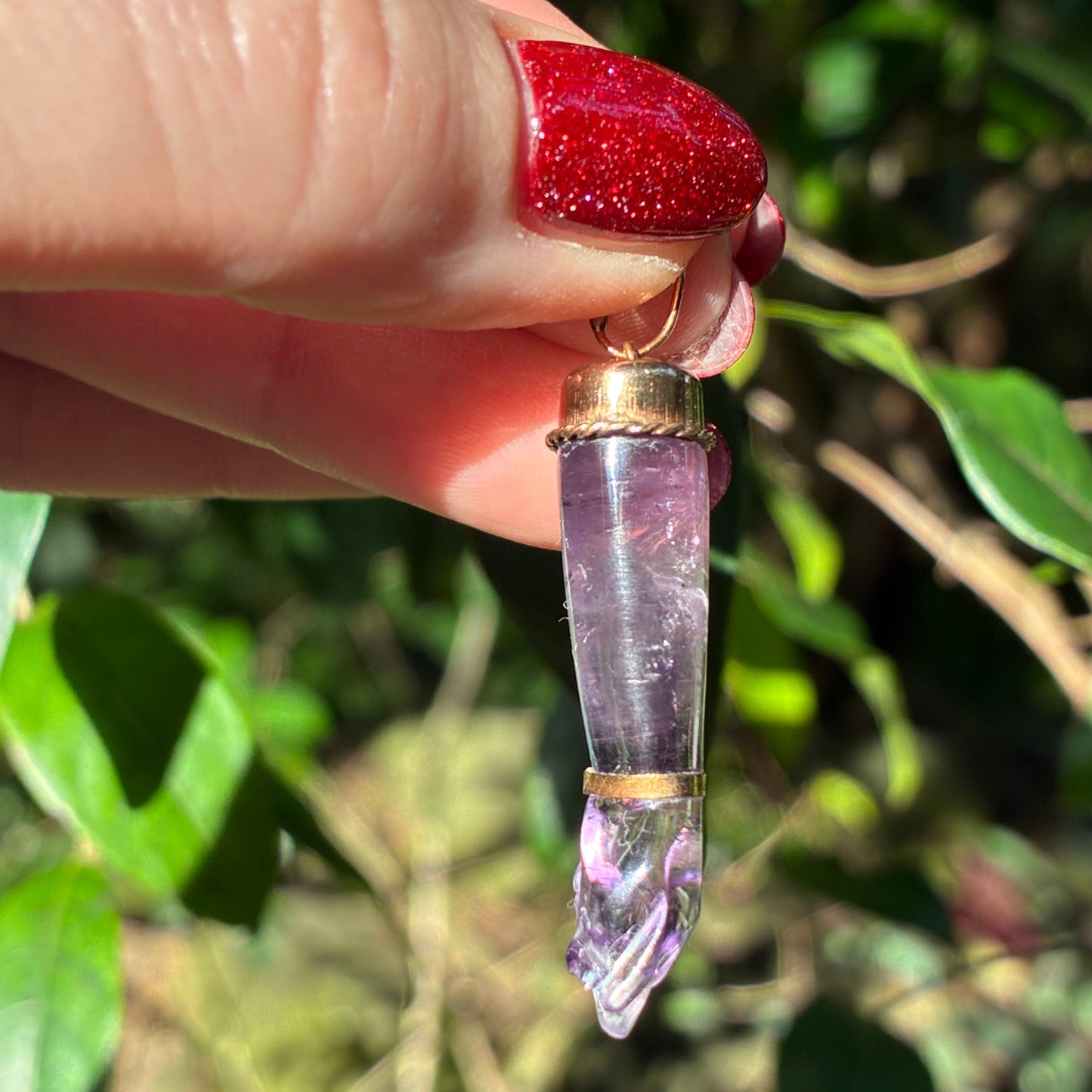Vintage Large 14K Natural Amethyst Mano Figa pendant