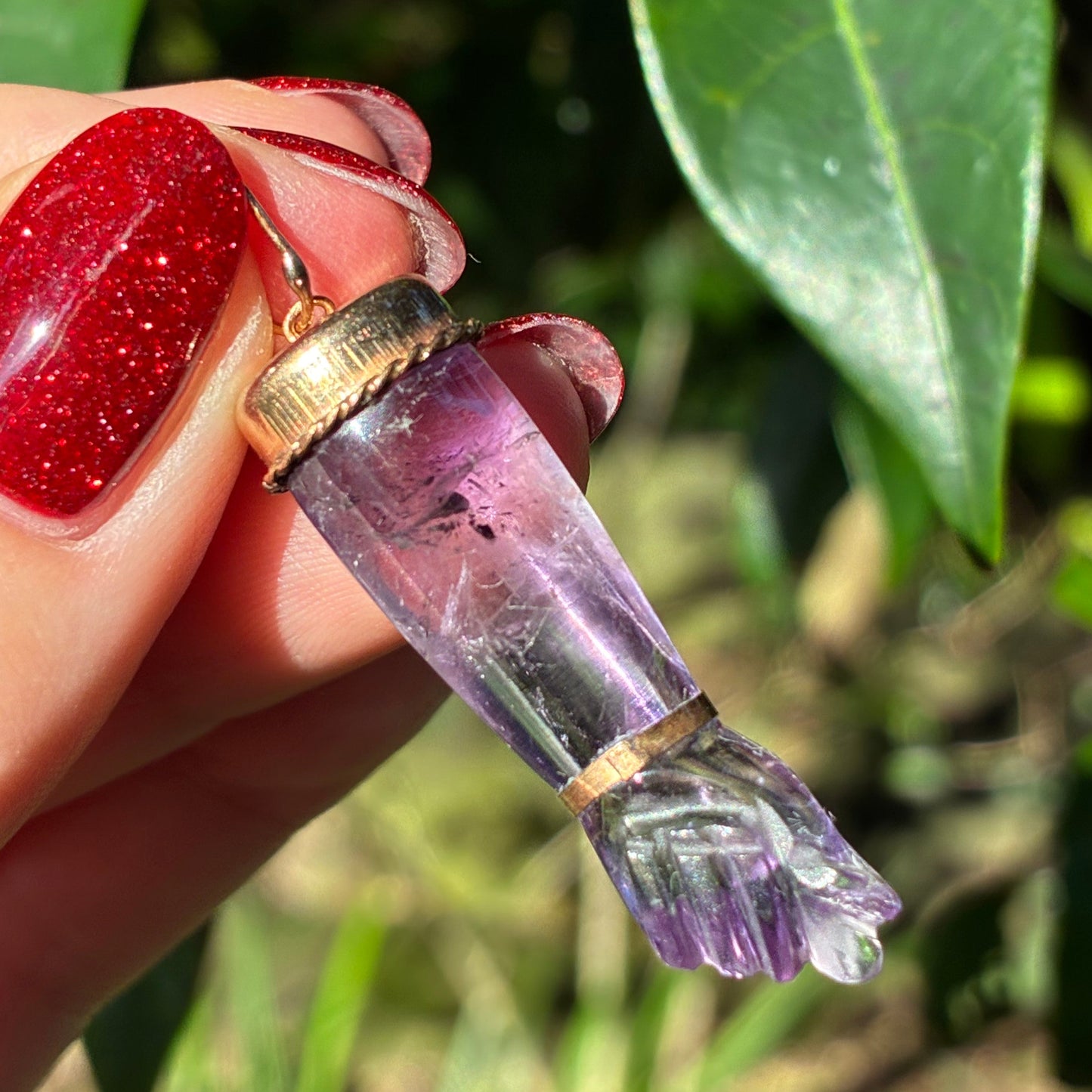 Vintage Large 14K Natural Amethyst Mano Figa pendant