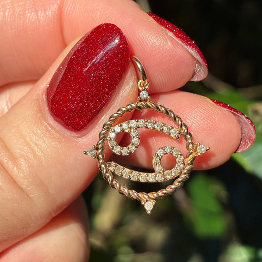 Gorgeous 10K Cancer Zodiac pendant loaded with Diamonds