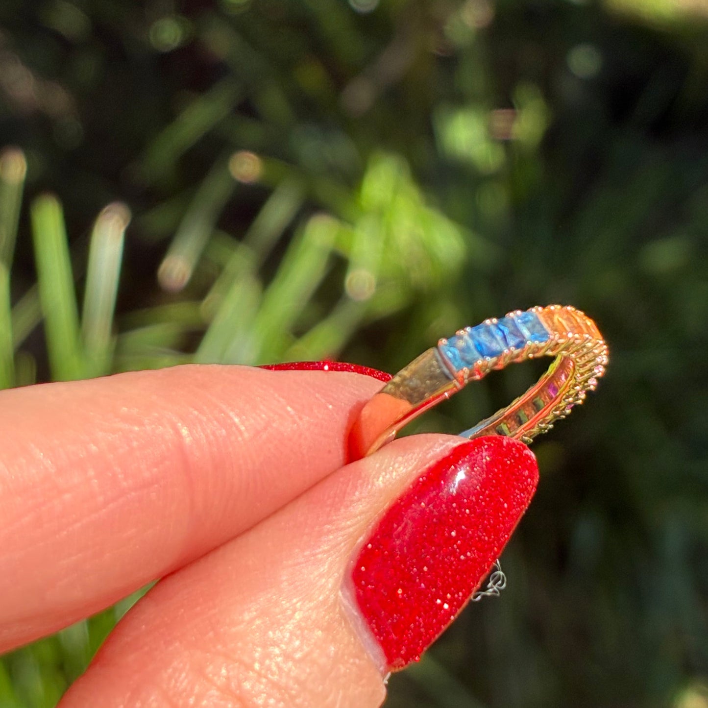 9K Yellow Gold Rainbow Natural Sapphire stacker band