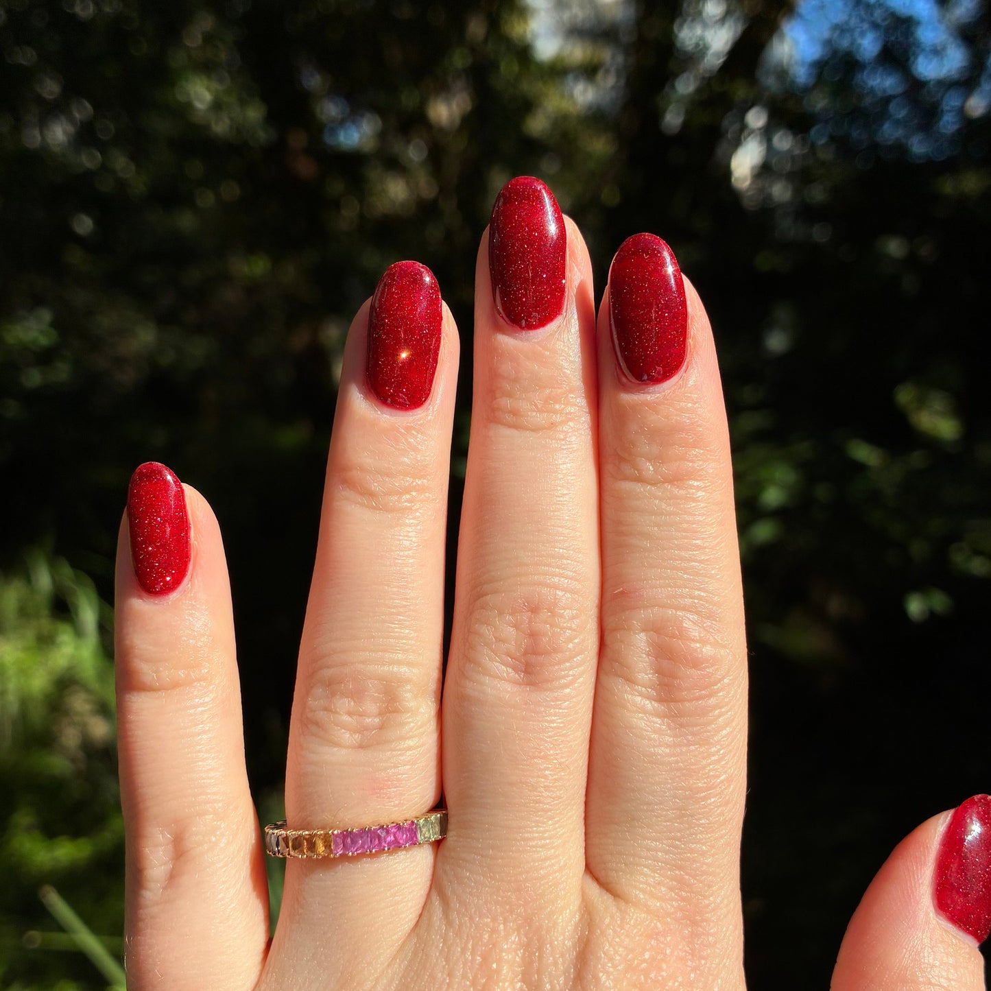 9K Yellow Gold Rainbow Natural Sapphire stacker band