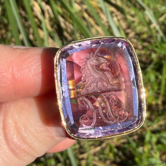 Antique Victorian Large Amethyst Unicorn Intaglio