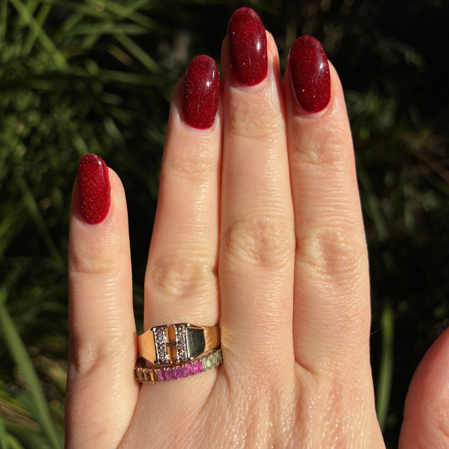 9K Yellow Gold Rainbow Natural Sapphire stacker band