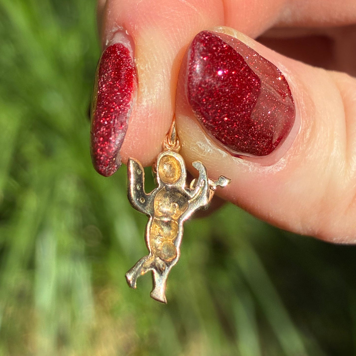 Vintage SOLID 9CT cherub charm with Diamonds