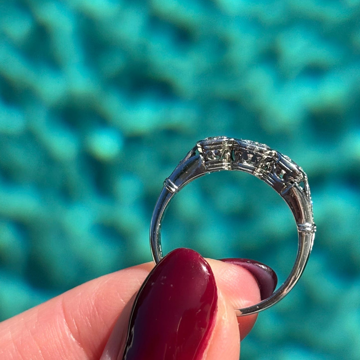 1920’s Art deco Platinum and three Diamond trilogy ring