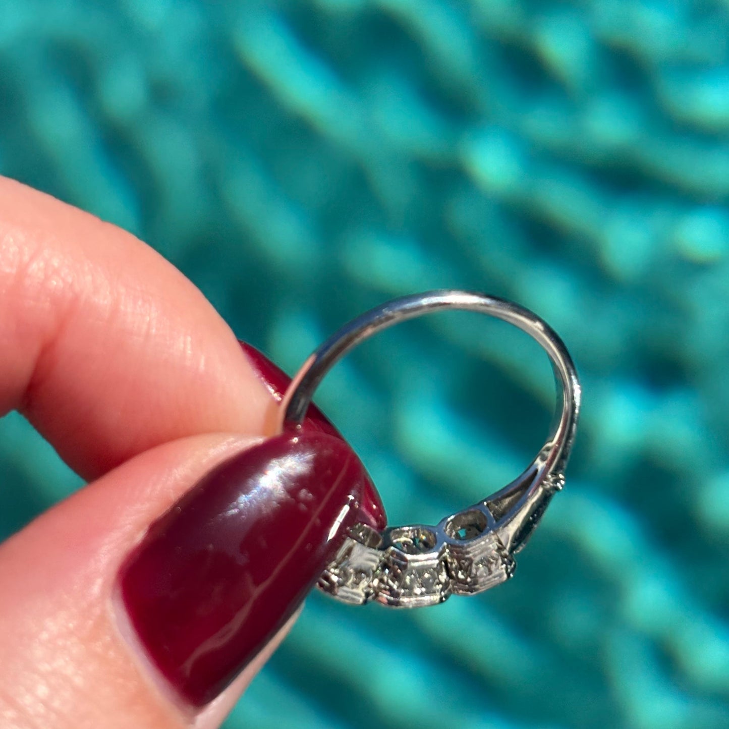 1920’s Art deco Platinum and three Diamond trilogy ring