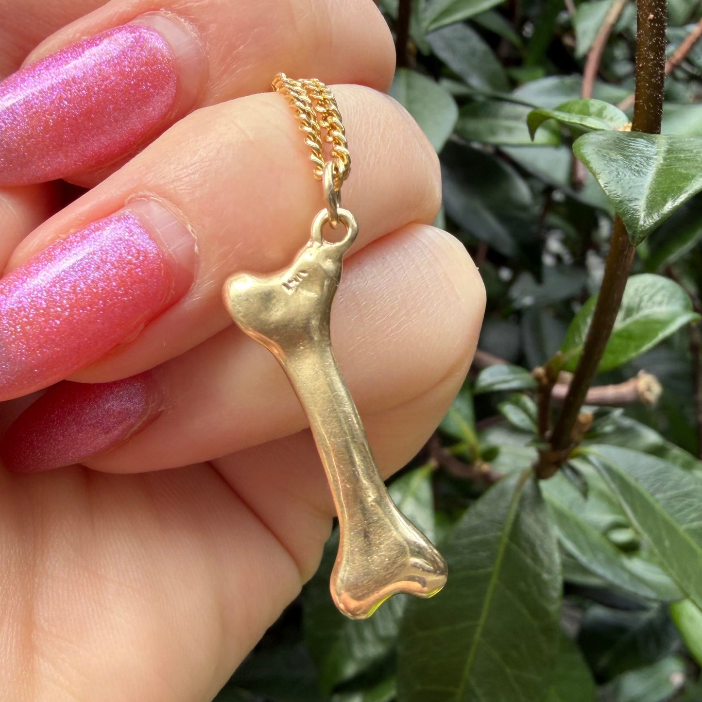 RARE Large Vintage handcrafted 14K solid bone pendant