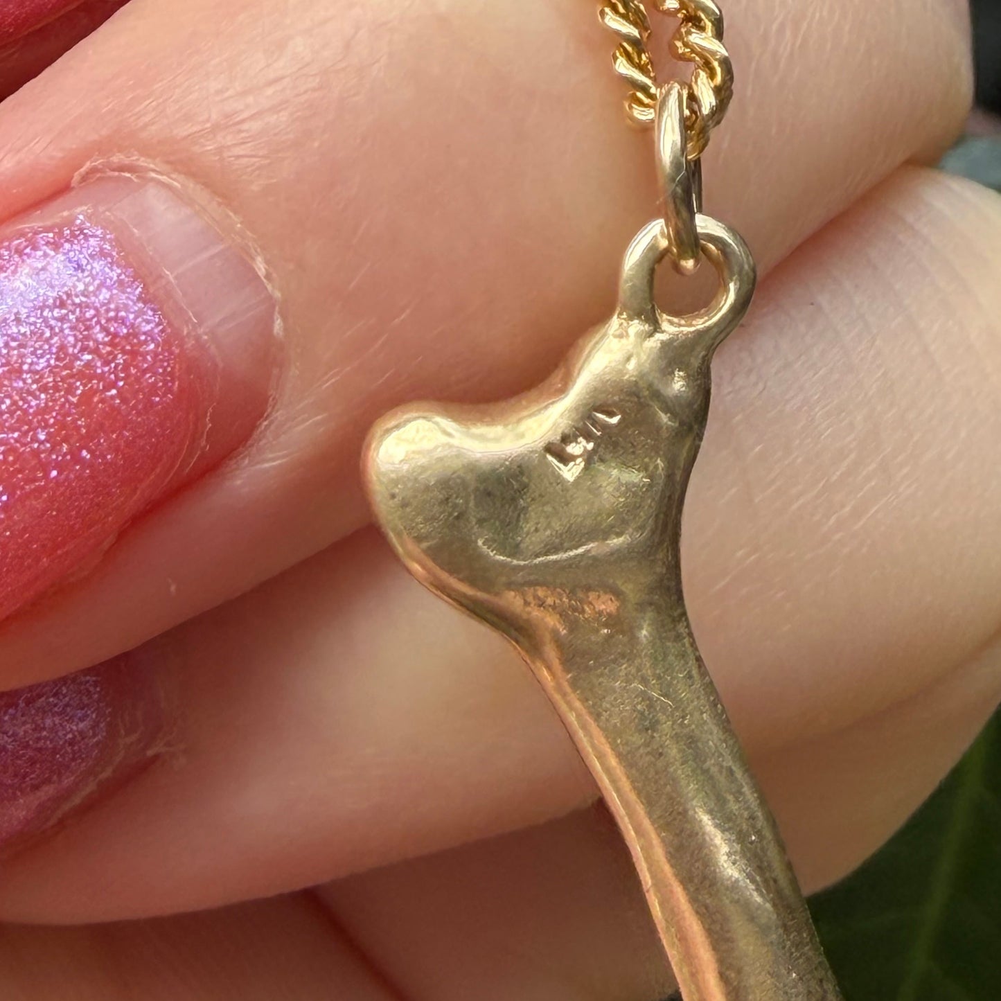RARE Large Vintage handcrafted 14K solid bone pendant