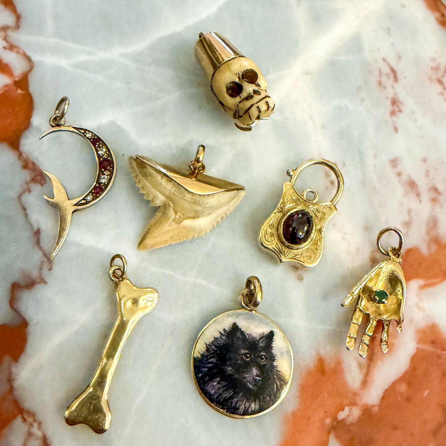 RARE Large Vintage handcrafted 14K solid bone pendant