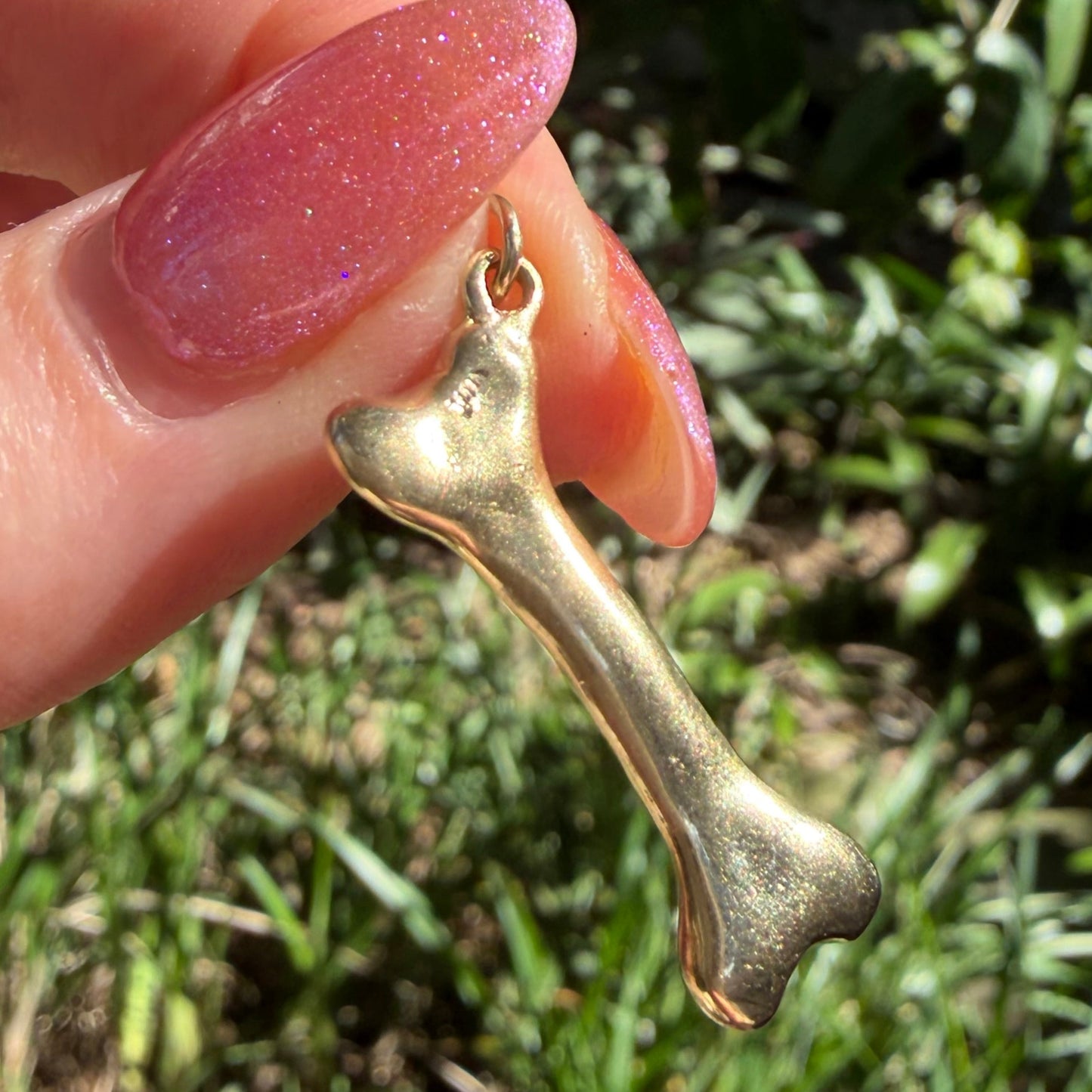 RARE Large Vintage handcrafted 14K solid bone pendant
