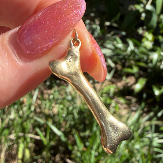 RARE Large Vintage handcrafted 14K solid bone pendant