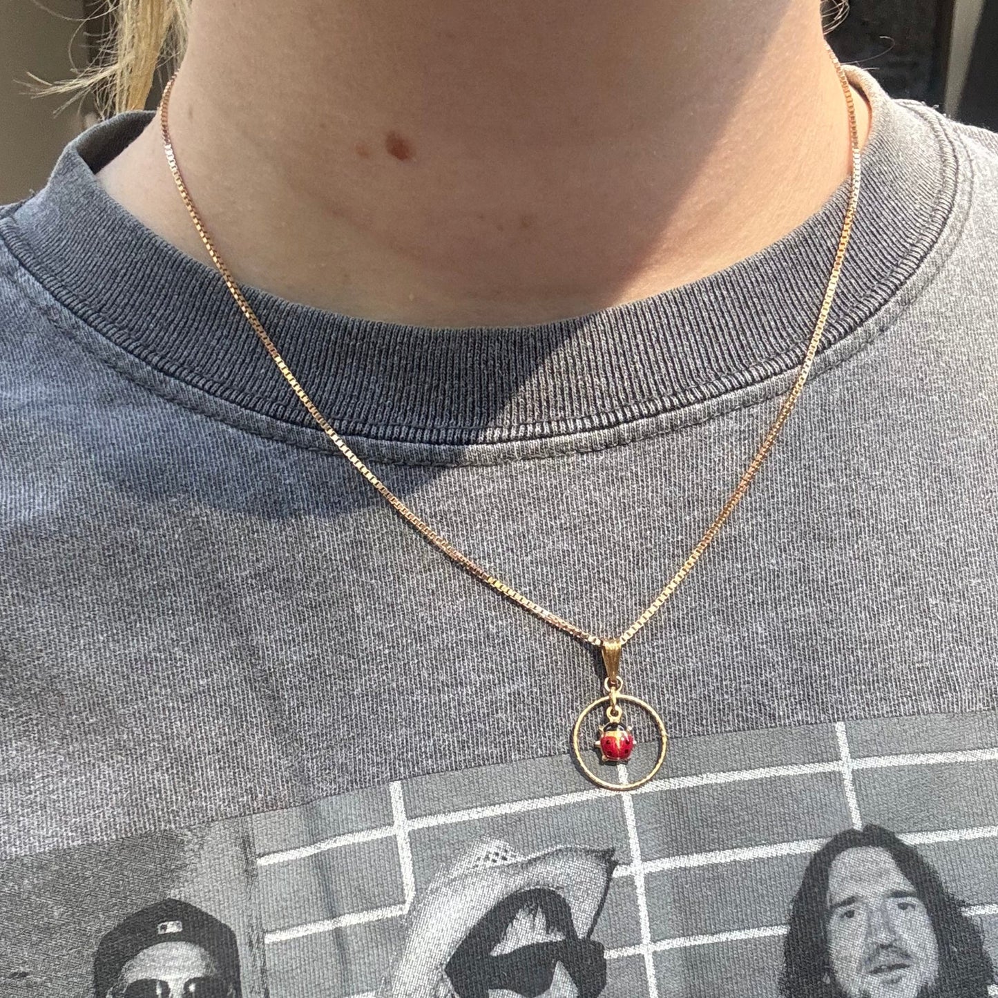 NEW 18K gold dangling enamel ladybug pendant