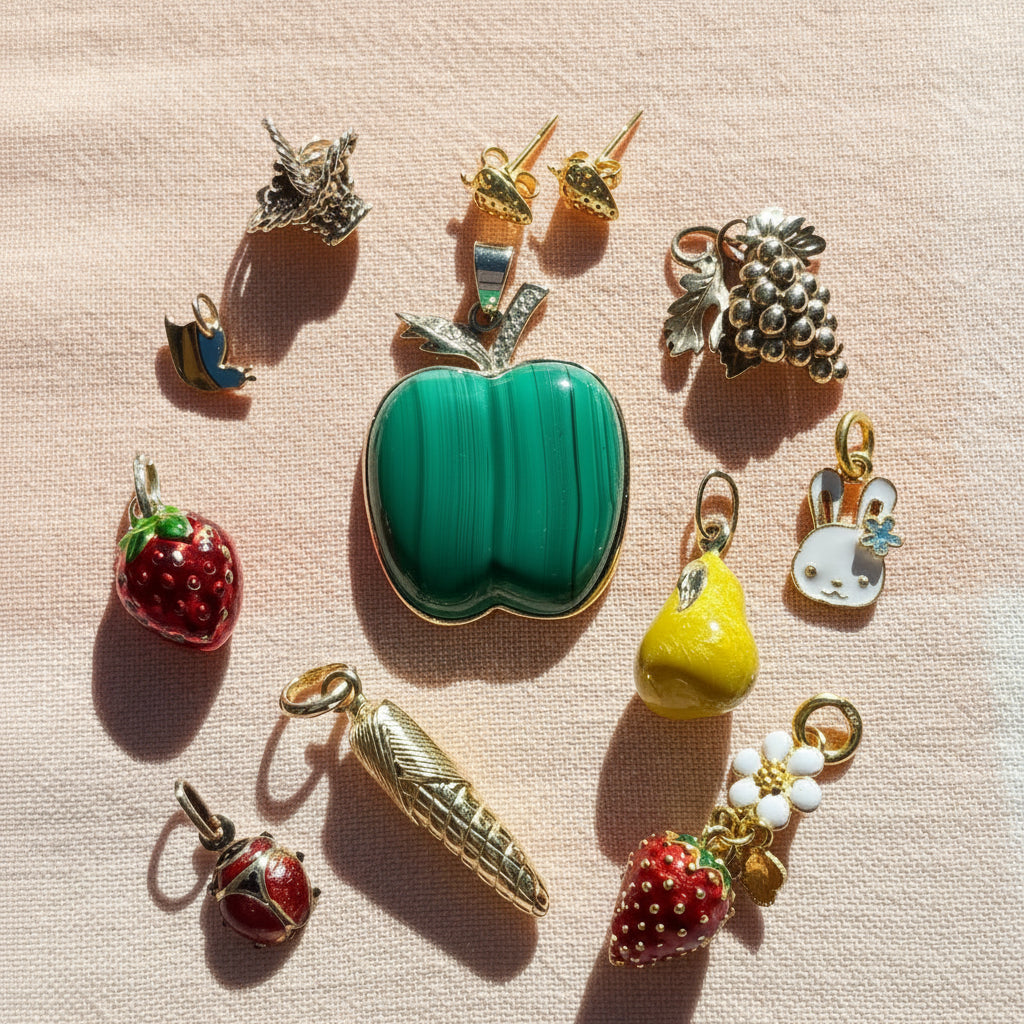 Italian 9k yellow gold and enamel Pear