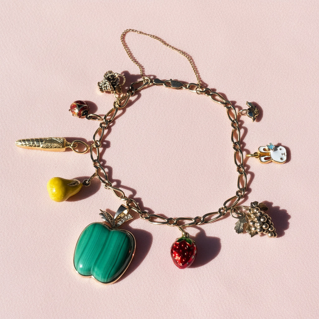 Italian 9k yellow gold and enamel Pear