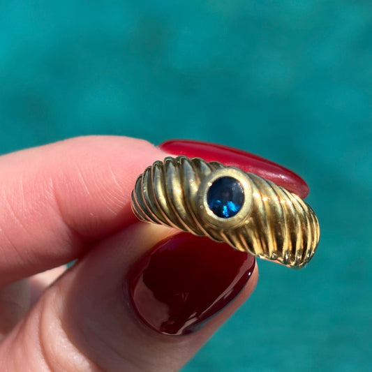Vintage 18CT dome croissant band with Blue Tourmaline