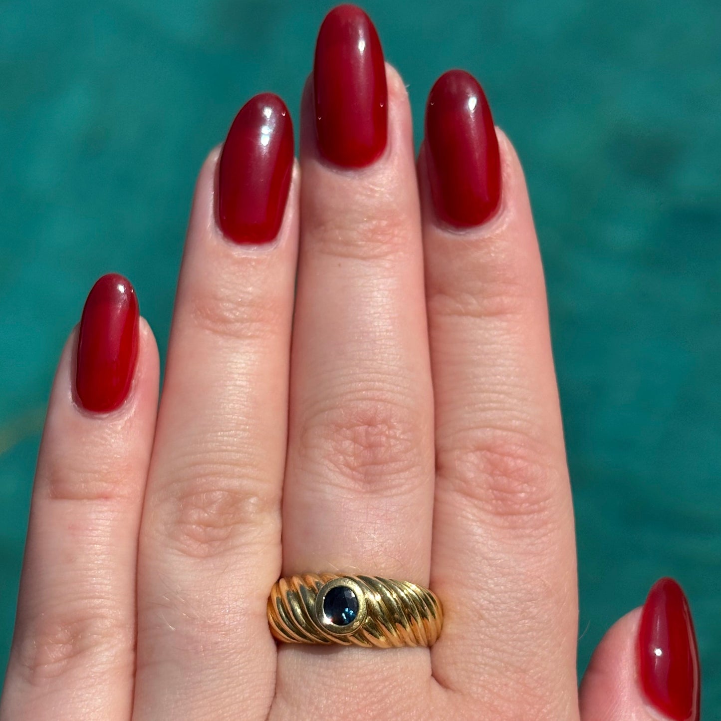 Vintage 18CT dome croissant band with Blue Tourmaline