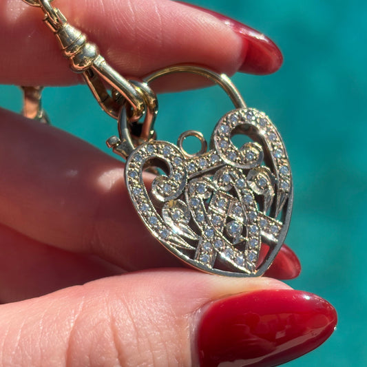 Vintage XL 9CT natural Diamond heart padlock