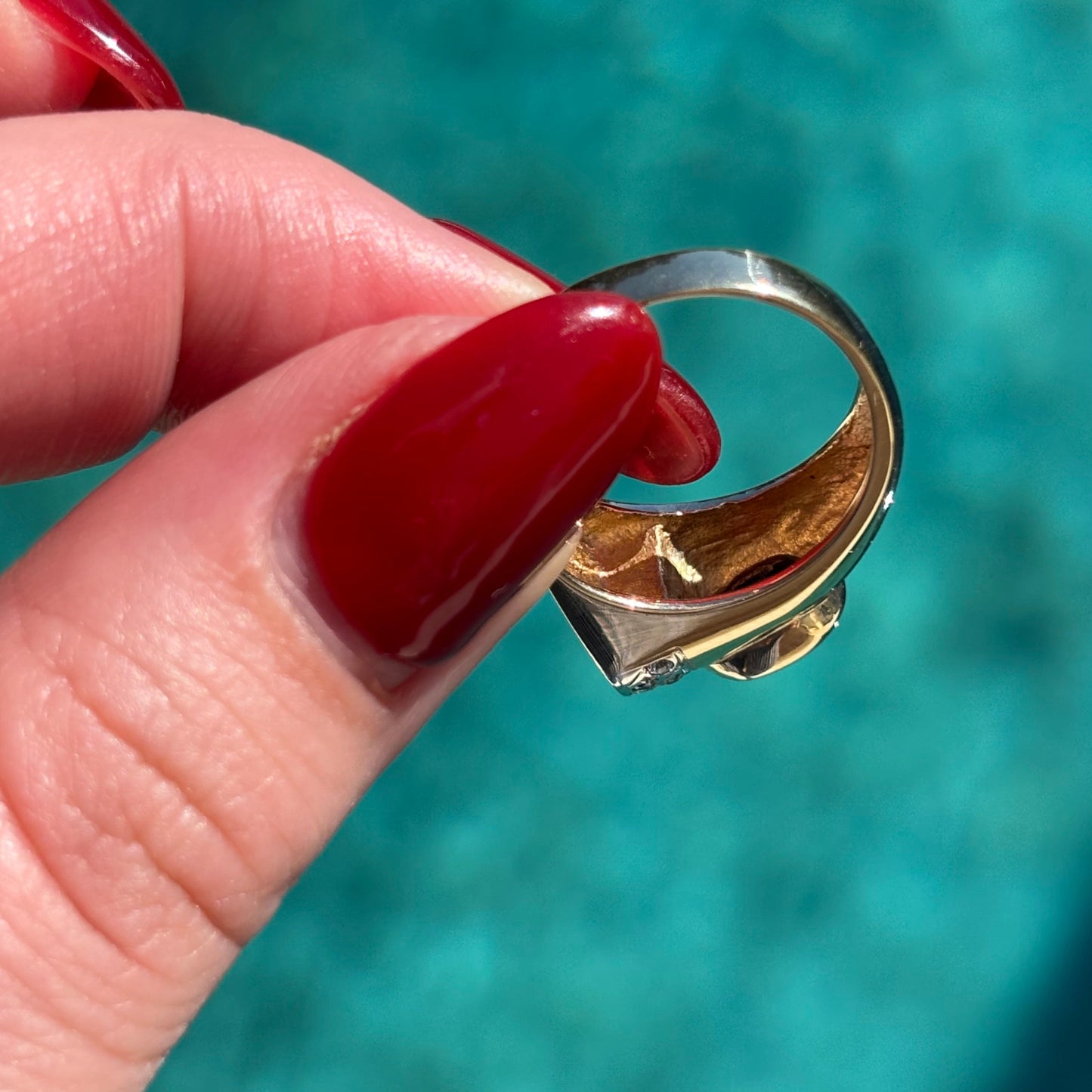 Vintage 9CT  Garnet and white Spinel abstract ring