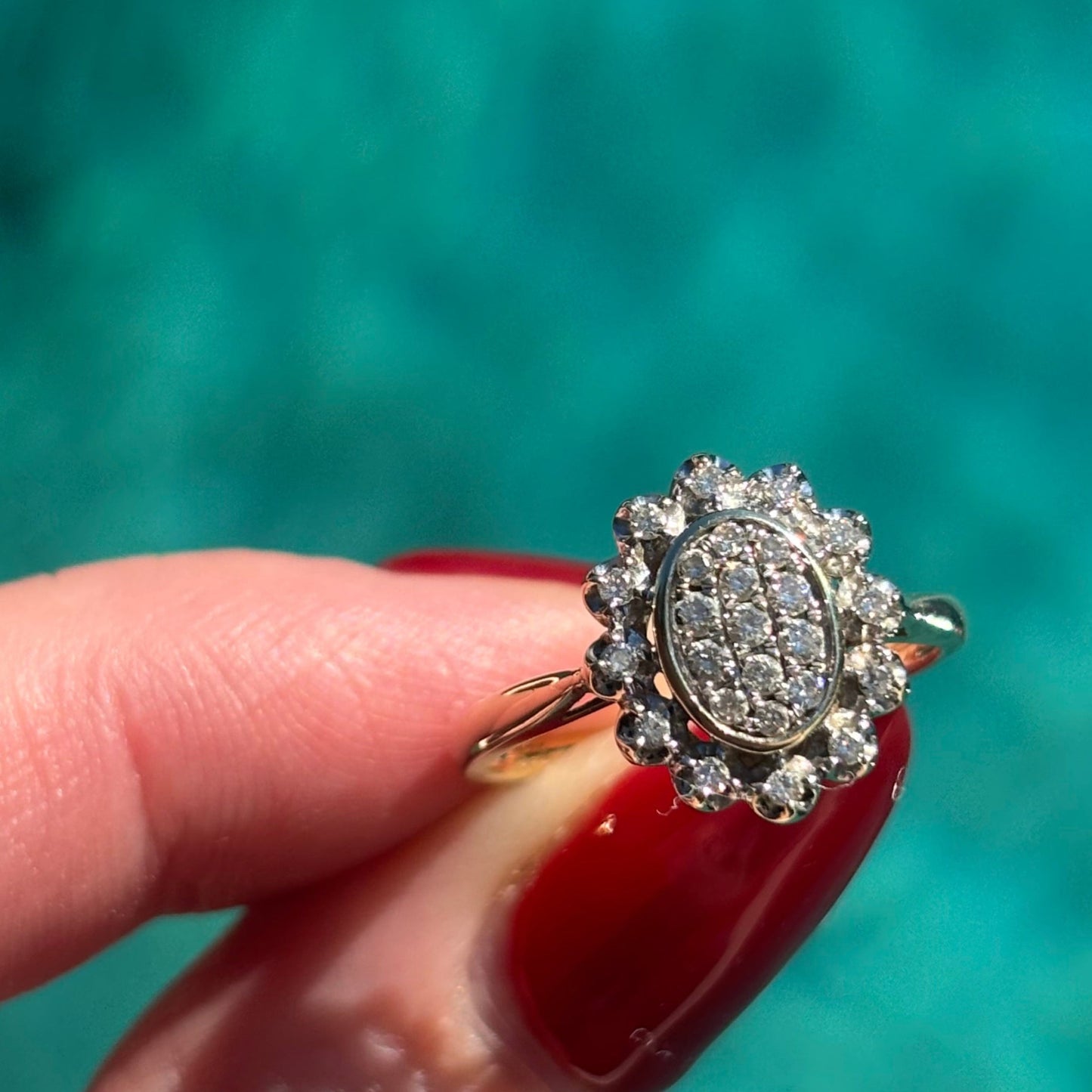 Antique style 9CT oval Natural Diamond cluster ring