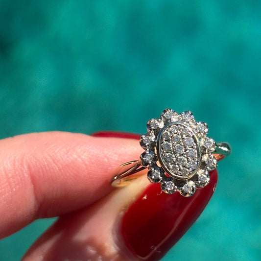 Antique style 9CT oval Natural Diamond cluster ring