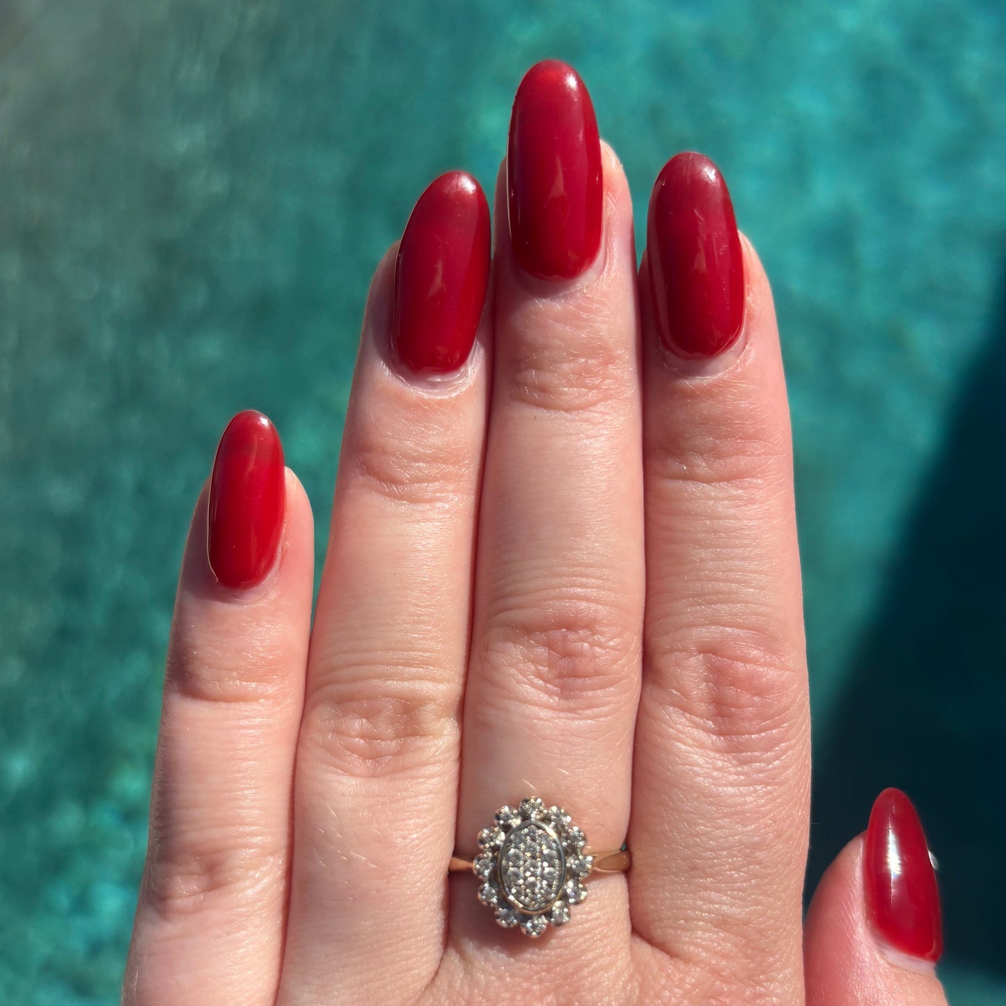 Antique style 9CT oval Natural Diamond cluster ring