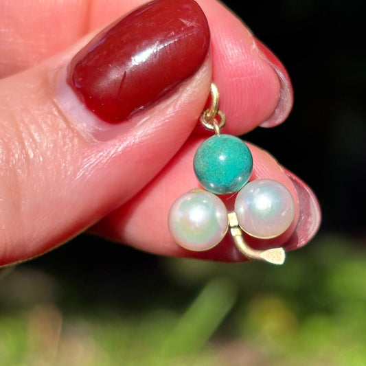 RARE Vintage 9CT pearl and Turquoise lucky clover