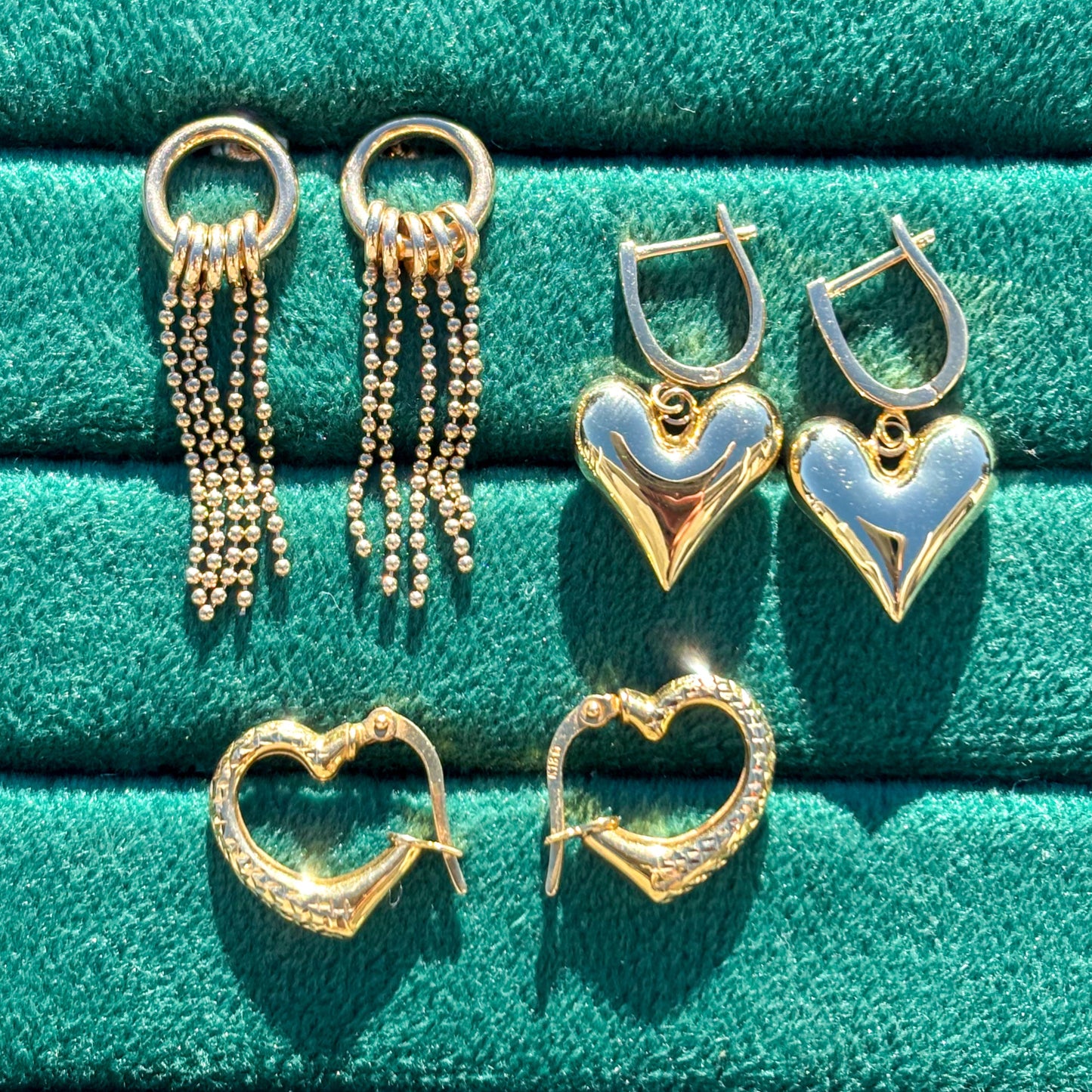 NEW 18CT dainty bailed dangling puffy heart earrings